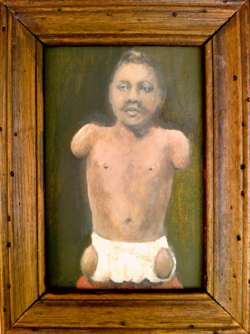 Prins Randian. Acrylic paint on cartboard, 12x16 cm. incl. frame. 2011.  Sold