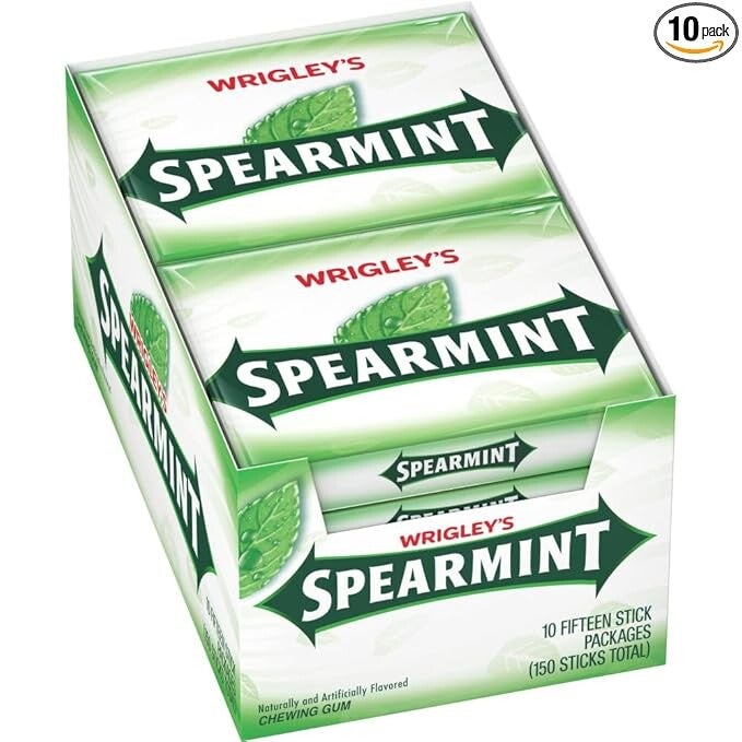 WRIGLEY'S Spearmint Chewing Gum Bulk Pack - Individually Wrapped Gum, Bulk Pack of 10, 15-Stick Packs