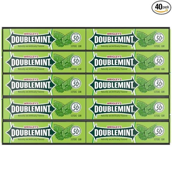 DOUBLEMINT WRIGLEY'S DOUBLEMINT Chewing Gum Bulk Pack, 5 Stick (Pack of 40)
