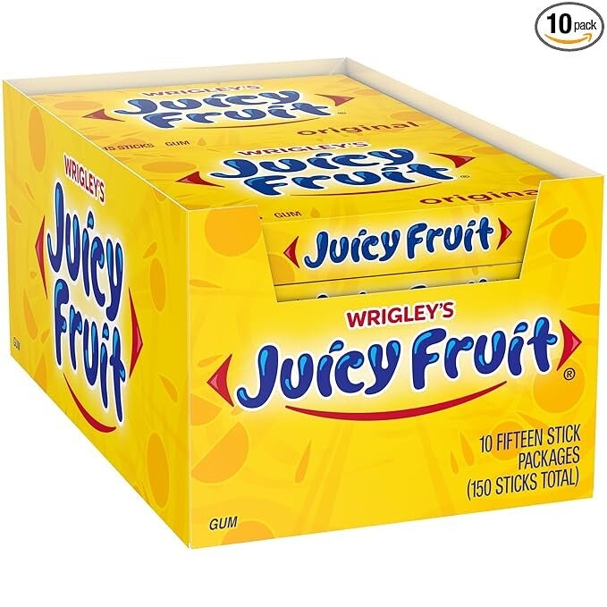 Wrigley Juicy Fruit Chewing Gum, 15 Stick (Pack of 10), 150 Gum Pieces