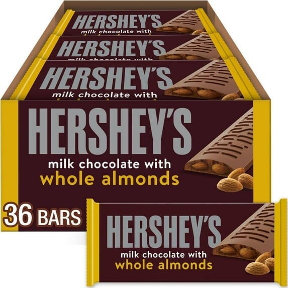 Hersheys Milk Chocolate With Whole Almonds Candy Bars, 1.45 Oz (36 Count)
