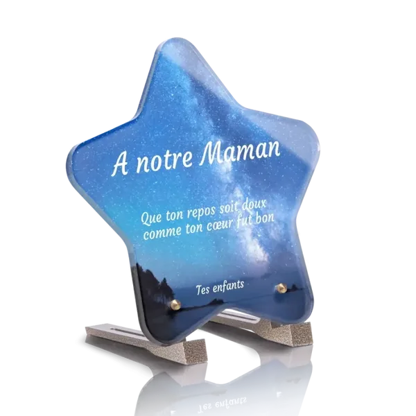 PLE 2 - Plaque plexi étoile 25x24 avec pieds sans photo, image au choix.