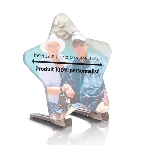 PLE 5 - Plaque plexi étoile 21x20 avec pieds personnalisée à 100 %