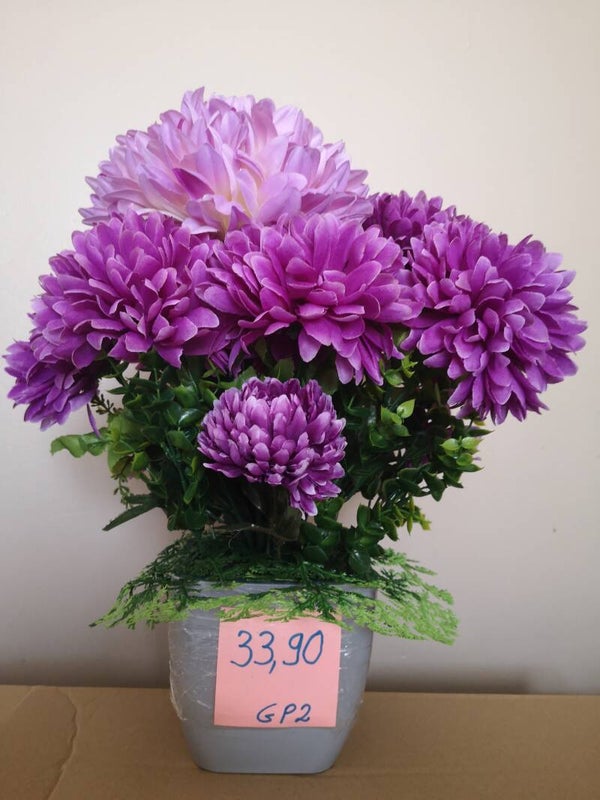 Grand pot 14 cm lesté chrysanthèmes mauves - GP2 3390