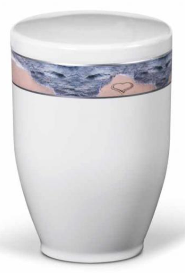 Urne métal blanche décor sable et coeur 4 L 26,5x16 - U28
