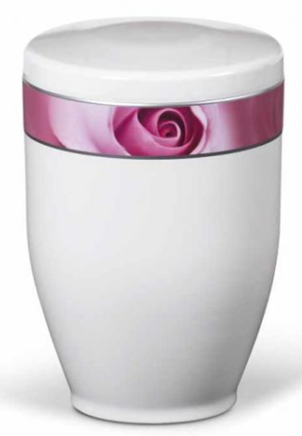 Urne métal blanche décor rose 4 L 26,5x16 - U29