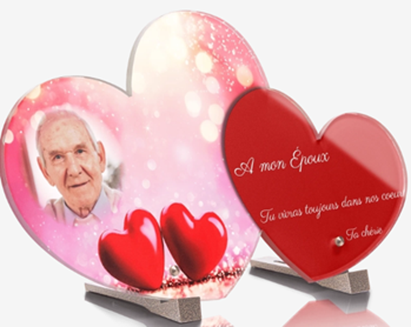 PL 10  - Plaque plexi coeur double image au choix 21x12.2 avec photo.