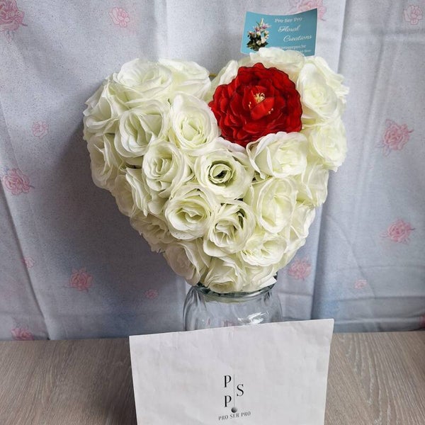 Cœur 25 cm blanc et rouge