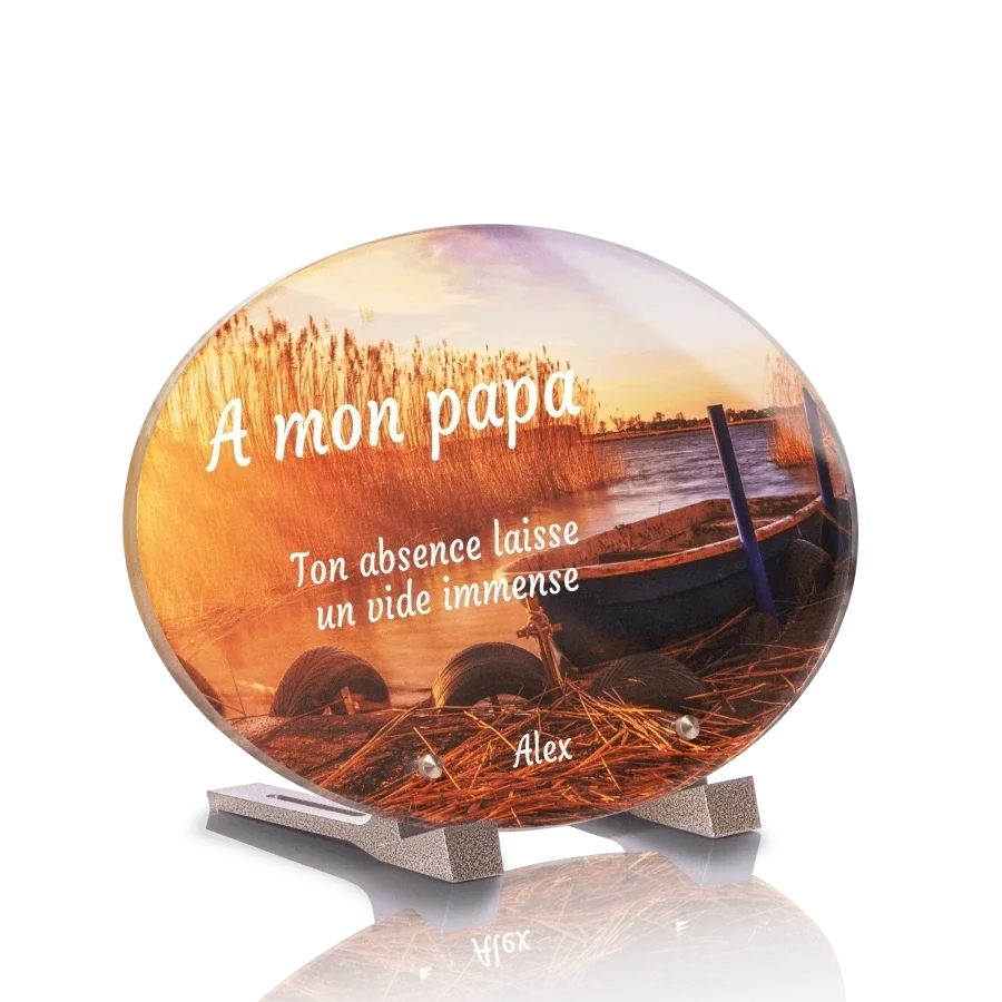 PLO 3 - Plaque plexi ovale 30x20 avec pieds sans photo, image au choix.