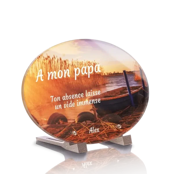 PLO 3 - Plaque plexi ovale 30x20 avec pieds sans photo, image au choix.