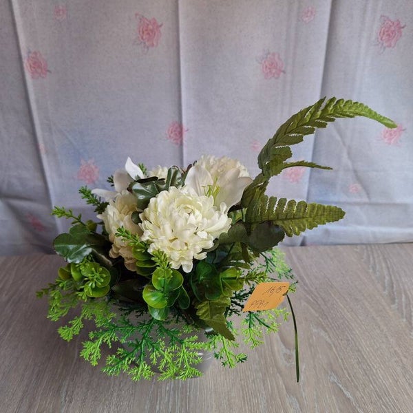 Pot 12 cm lesté fleurs blanches - PPB1 1615