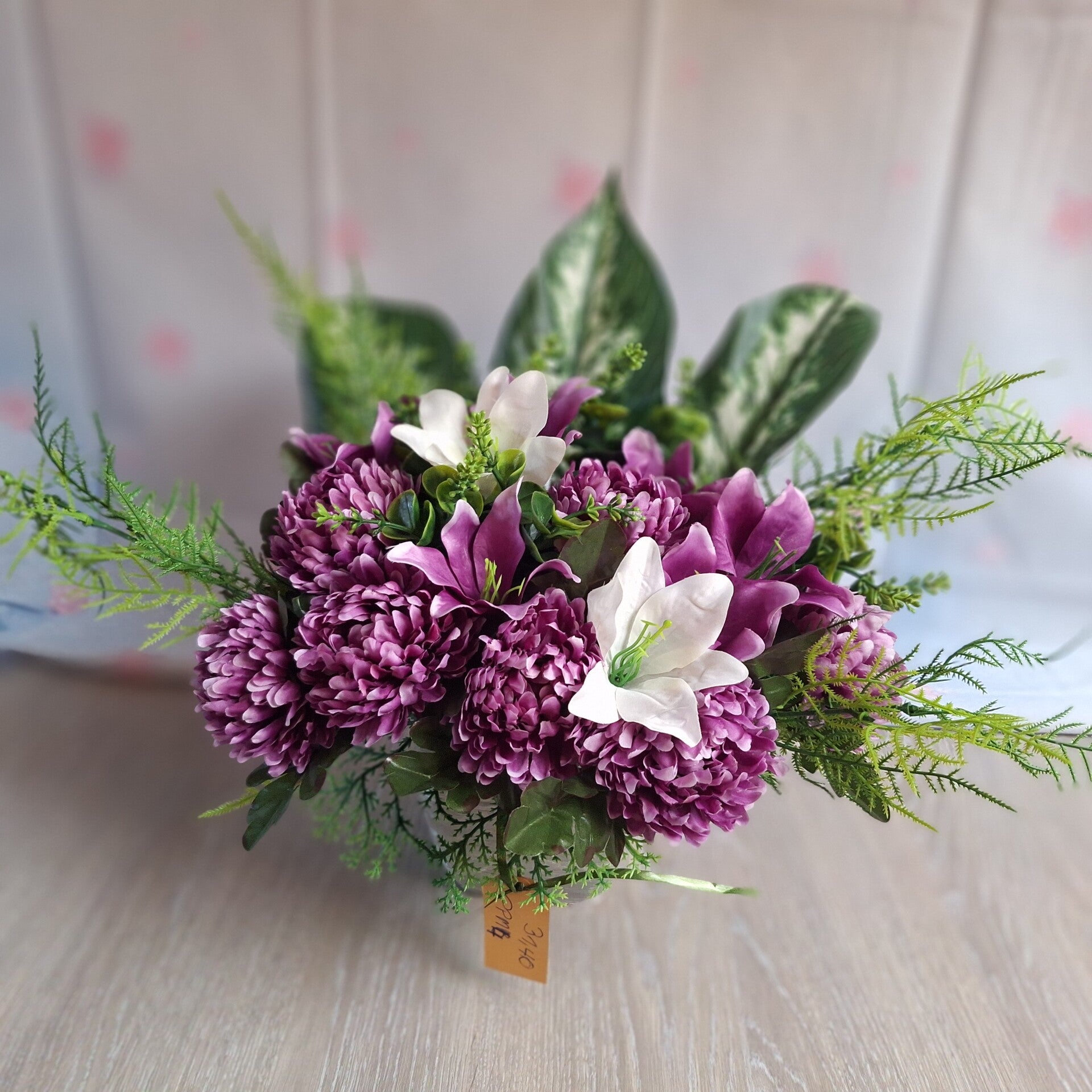 Pot 12 cm lesté chrysanthèmes mauves et lys - PPM4 3140