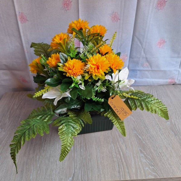 Vasque 18 cm lestée pompons oranges lys blancs - PV18OR3 1995