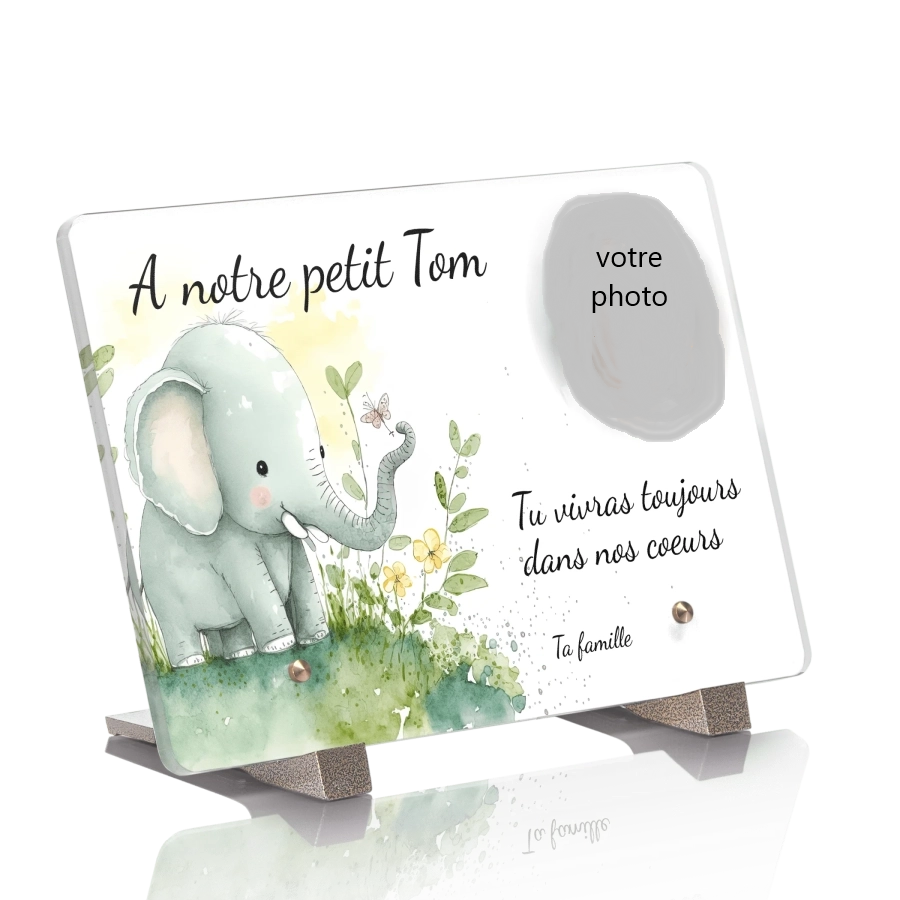 PLR 6 - Plaque plexi rectangulaire 22,5x15 avec pied et photo, image au choix.