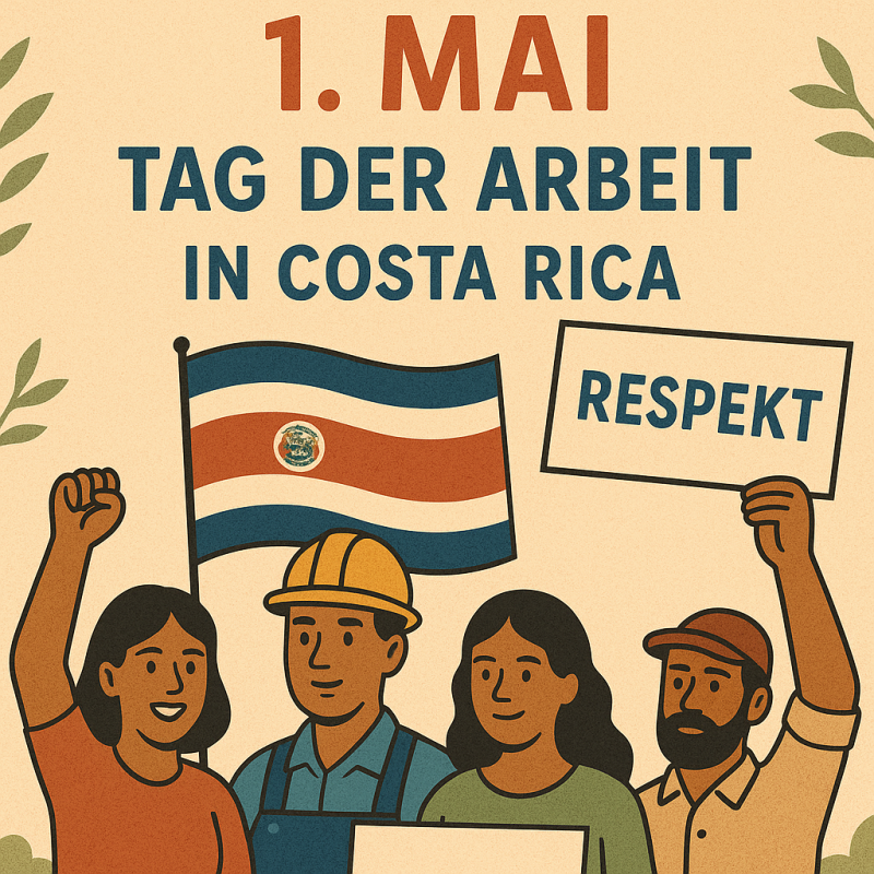 Vier Mensch Rechts sieht man ein Schild mit dem Wort "RESPEKT". Das Bild ist in warmen Farben und zeigt Zusammenhalt und Arbeiterstolz.