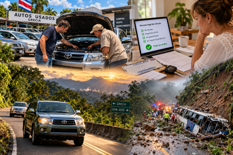 Unser erster Autokauf in Costa Rica: Toyota-Gebrauchtwagen beim Händler in Grecia, Technische Technik und rechtliche Fahrzeugprüfung sowie Stirb Heimfahrt durch Stirb Berge, überschattet von einem schweren Erdrutsch MITBusunglück.