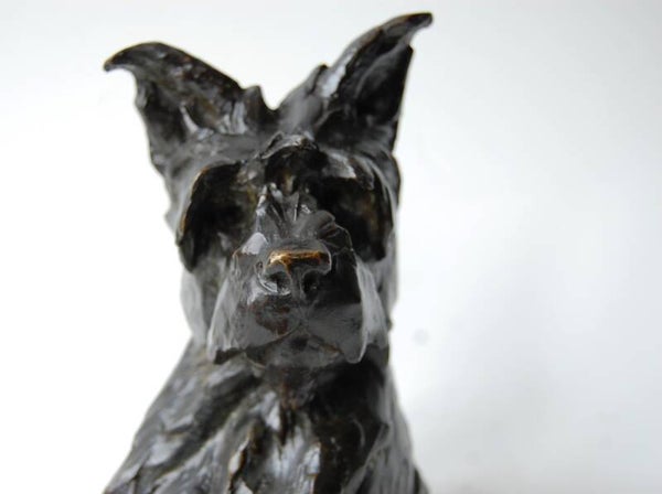 Maximilien Fiot - sculpture, rare Art deco bronze dog bust / Schottish terrier