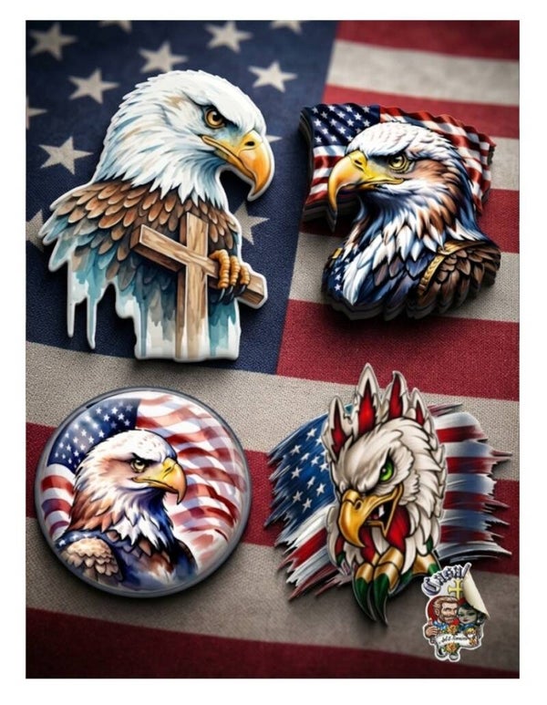Patriotic Stickers and Pinnback Buttons