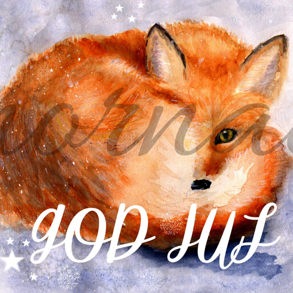 Julekort med Akvarelprint, "Lille Ræv"