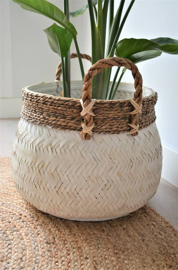 Gevlochten rieten mand XL | wit