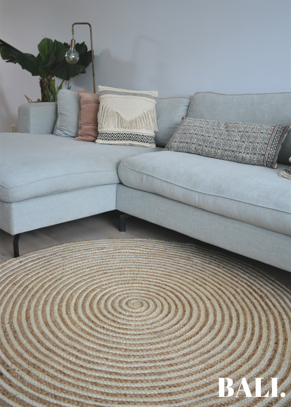 Jute Vloerkleed | naturel wit rond (150)