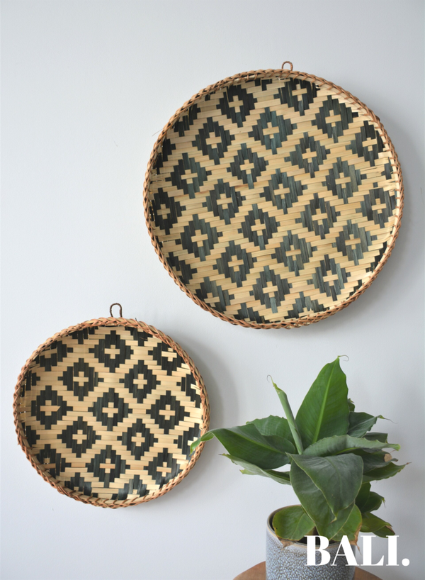 Gevlochten bamboe wandmanden - naturel zwart (2 stuks)