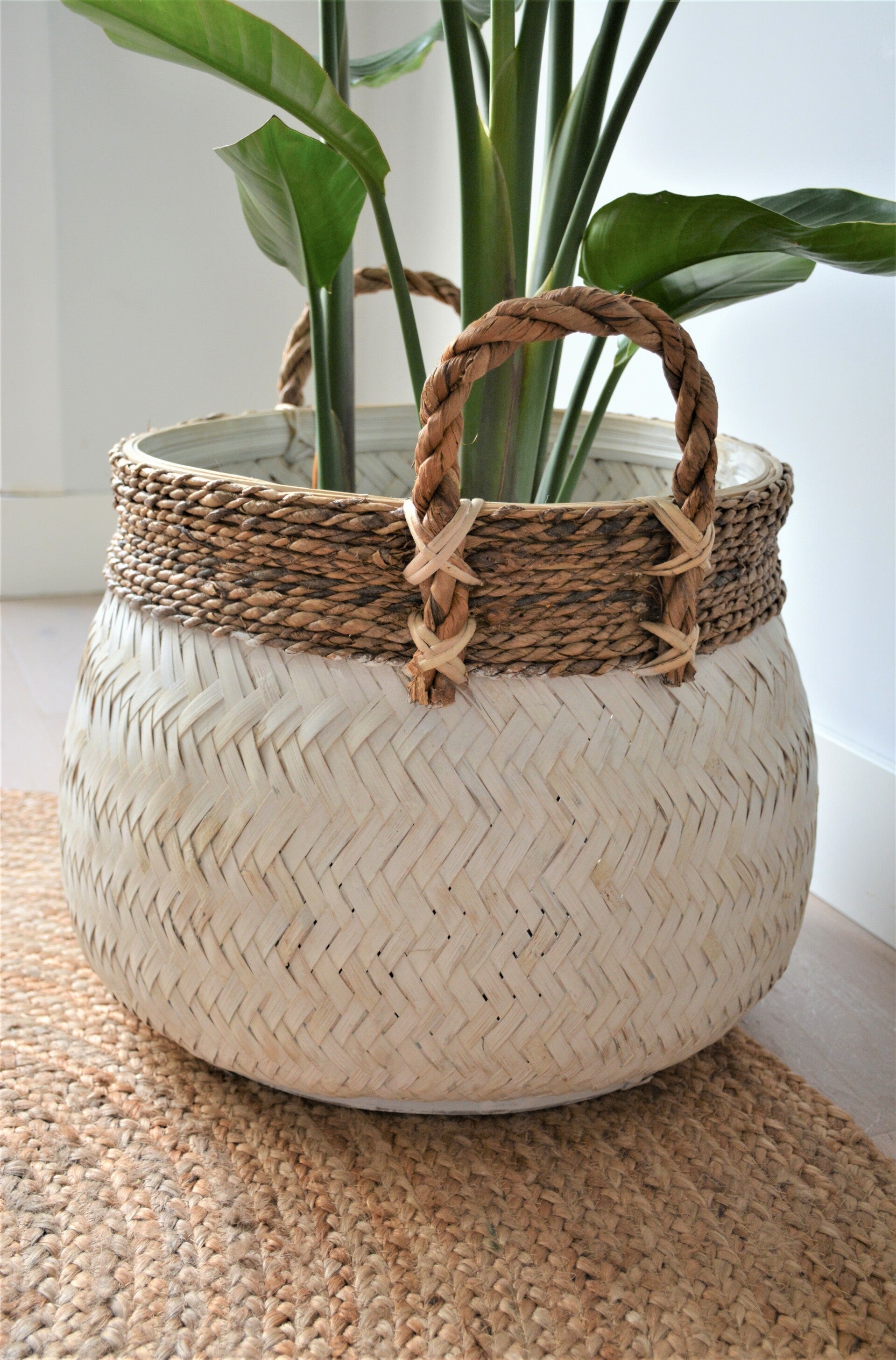 Gevlochten rieten mand XL | wit