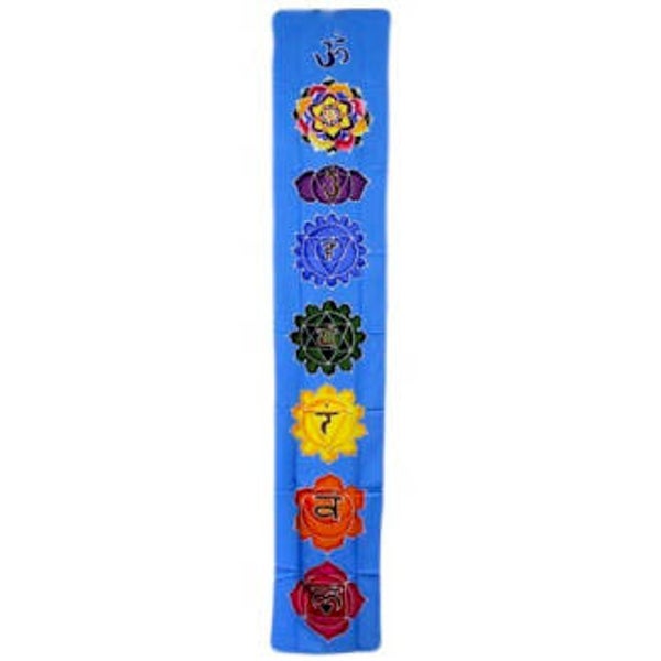 Tentures murales cirées Batik de Bali Chakra - Bleu Ciel 183x35cm