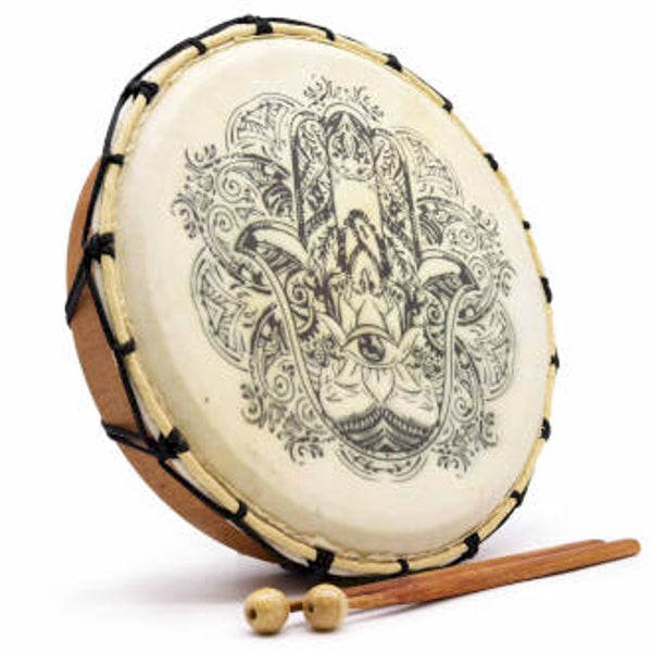 Tambour Chamanique Hamsa avec Deux Bâtons - 30 cm