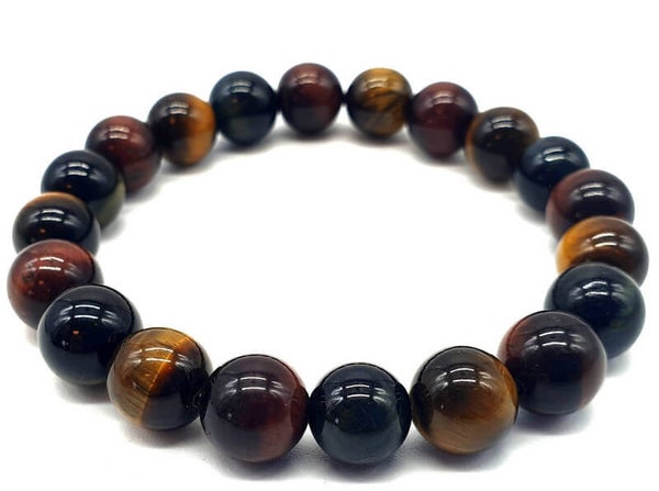 Bracelet Protection Obsidienne Noire, oeil de taureau, Oeil de Tigre perles 10mm