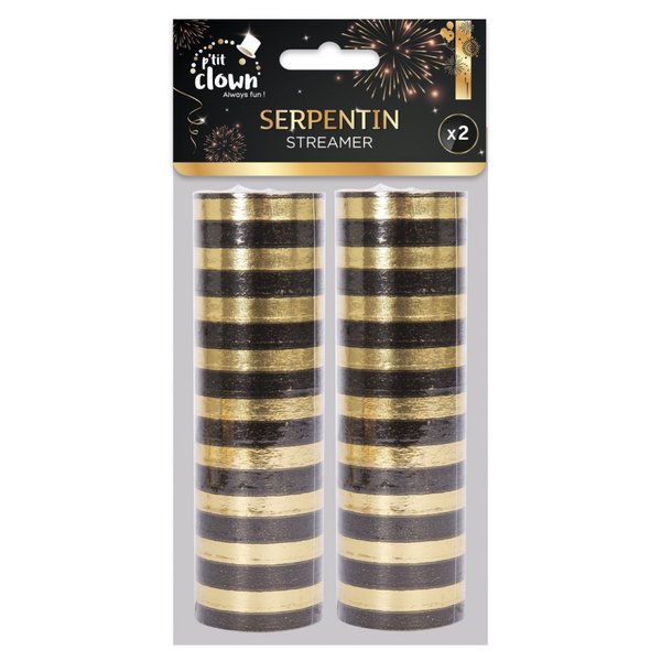Rouleaux de serpentins - 4 m lot de 2 - or et noir
