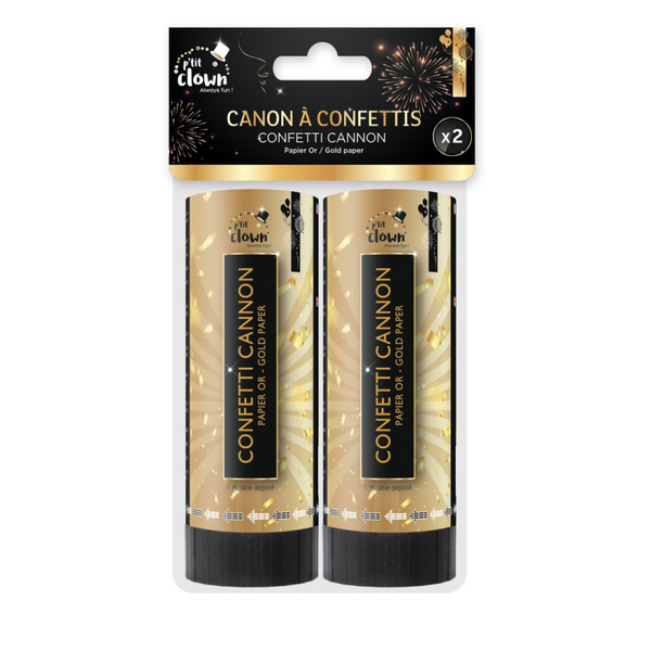 Canon à confettis papier - 11 cm - lot de 2 - or