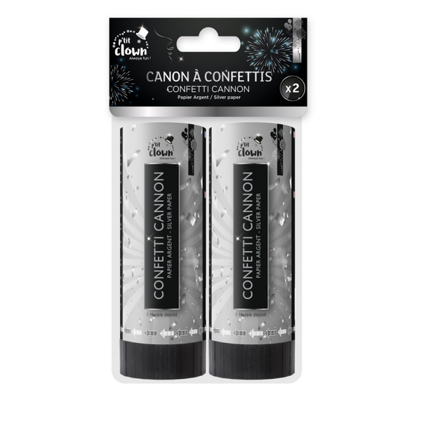 Canon à confettis papier - 11 cm - lot de 2 - argent
