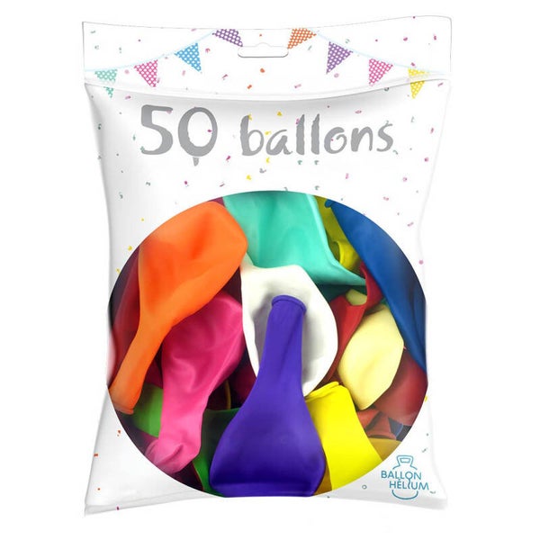Ballons en latex multicolore 23 cm - lot de 50