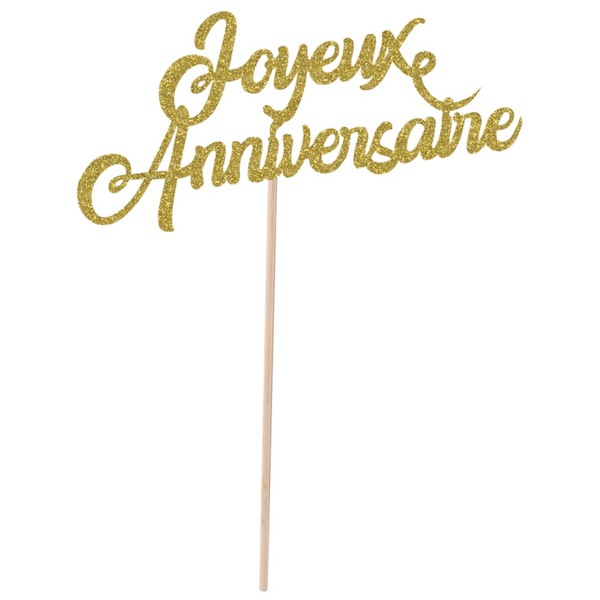 Pique à gâteau joyeux Anniversaire - or