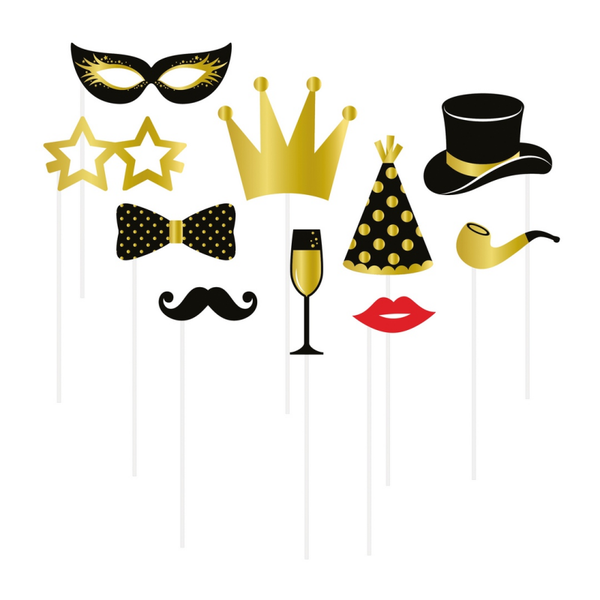Accessoires Photobooth - lot de 10 - or, noir