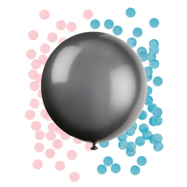 Ballon noir latex - ø 40cm + 2 sachets de confettis roses et bleus - baby shower