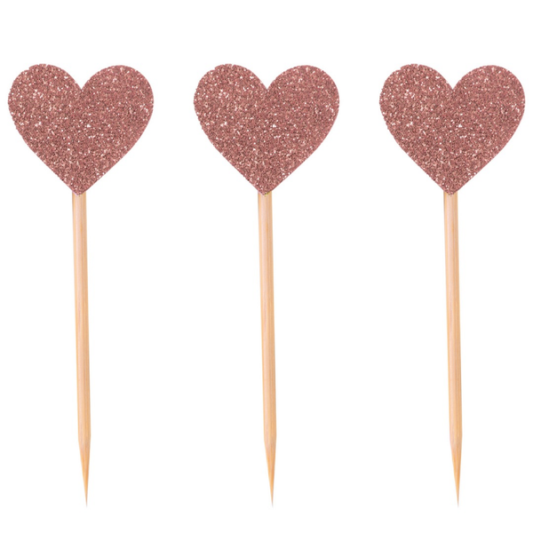 Pique à gâteau - rose gold - lot de 12 - cœur