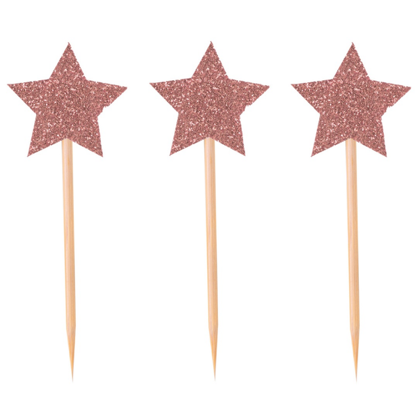 Pique à gâteau - rose gold - lot de 12 - étoile