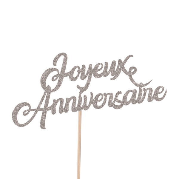 Pique à gâteau joyeux Anniversaire - argent