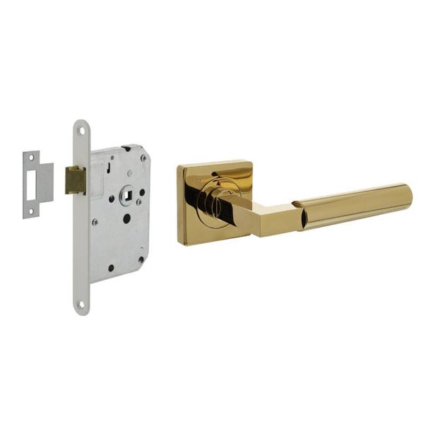 Deurbeslag set loopslot wit met deurkruk Bau-stil messing titaan PVD