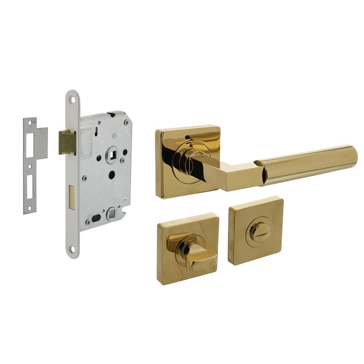 Deurbeslag set toiletslot 63/8mm wit met deurkruk Bau-stil en WC-sluiting messing titaan PVD