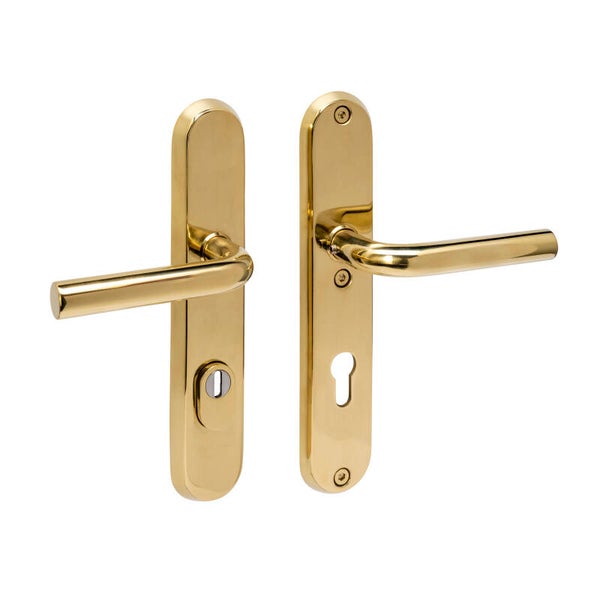 SKG3 veiligheidsbeslag ovaal 250x50mm kruk/kruk Luzern met veerconstructie profielcilindergat 72/92 mm met kerntrekbeveiliging PVD messingkleur