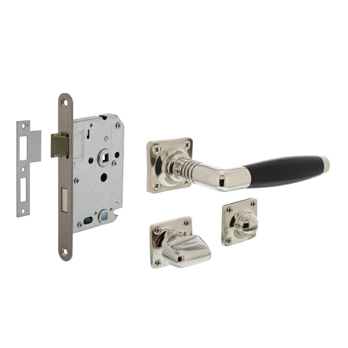 Deurbeslag set toiletslot 63/8 rvs met deurkruk Ton basic en WC-sluiting nikkel