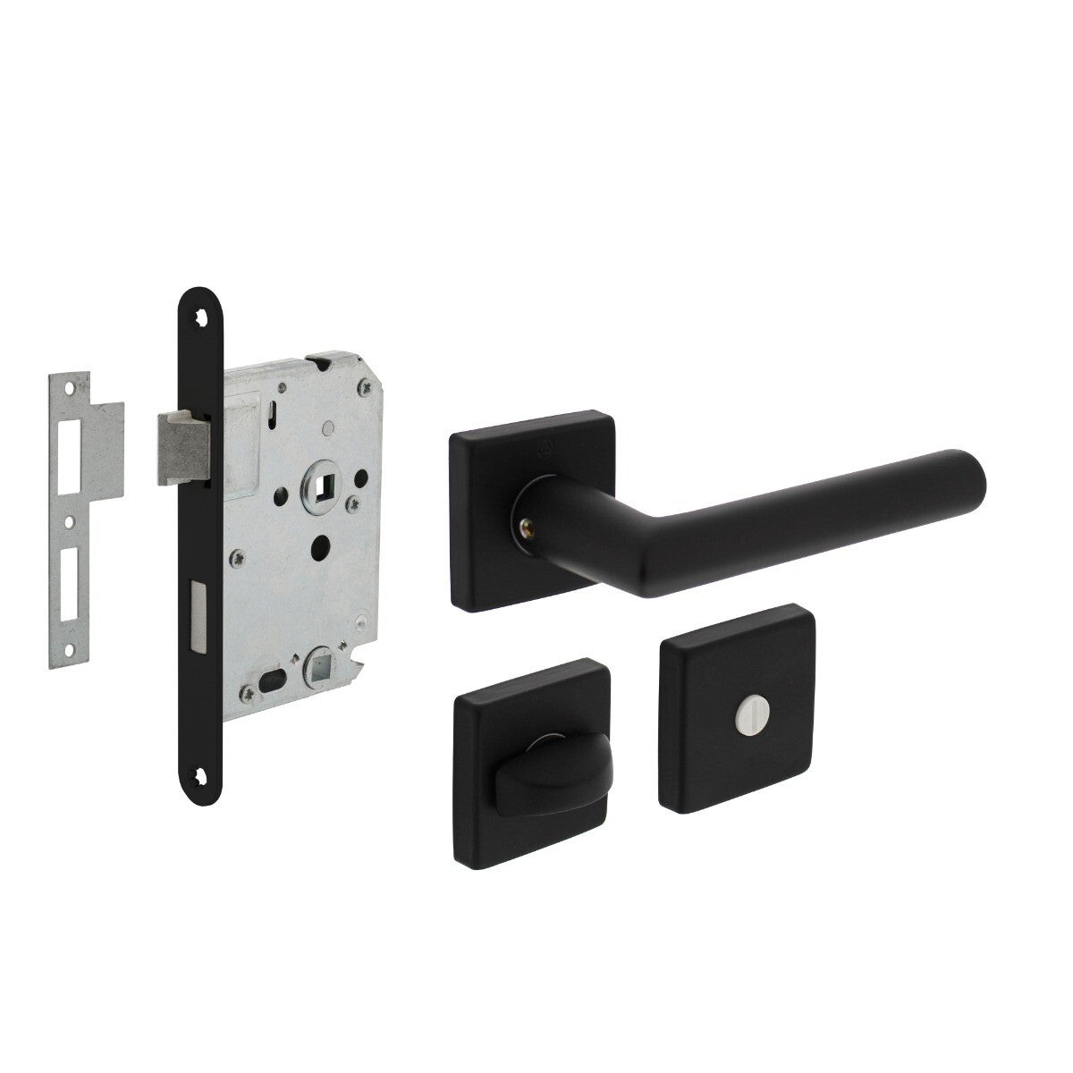 Deurbeslag set toiletslot 63/8mm zwart met deurkruk Broome en WC-sluiting zwart