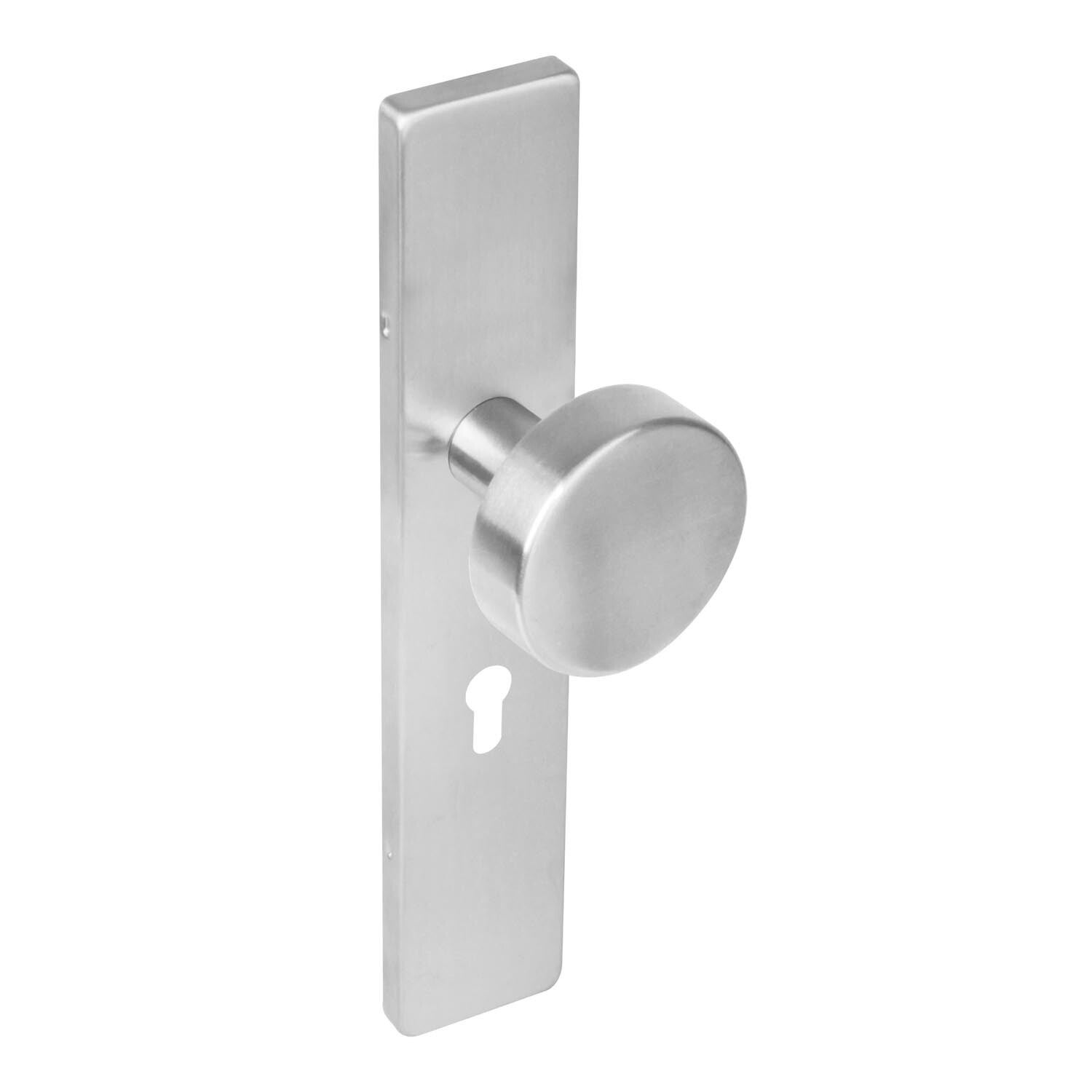 Knop op rechthoekig schild profielcilindergat 55 mm rvs geborsteld