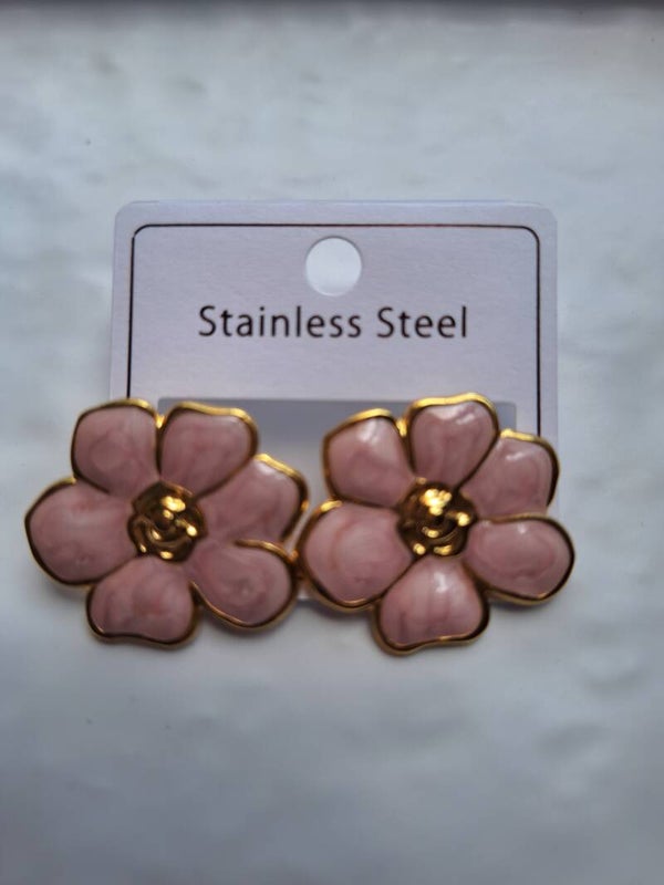 BOUCLES D'OREILLES   FLEUR  EN ACIER INOXYDABLES