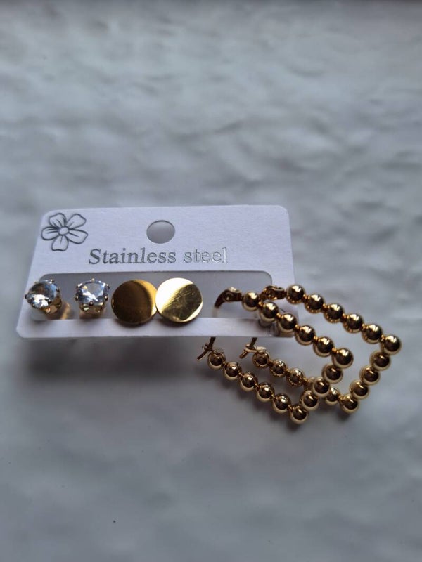 BOUCLES D'OREILLES  3 PCS  EN ACIER INOXYDABLES