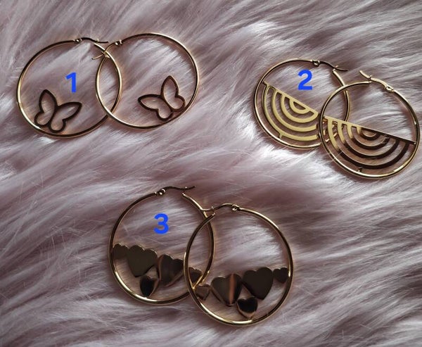 BOUCLES D'OREILLES CRÉOLE PAPILLON &CŒUR & DEMI CERCLE