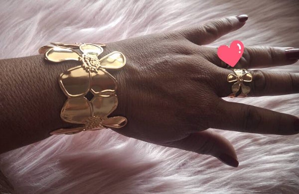 MANCHETTE FLEUR  DUO MANCHETTE+ BAGUE 🌸 EN ACIER INOXYDABLES
